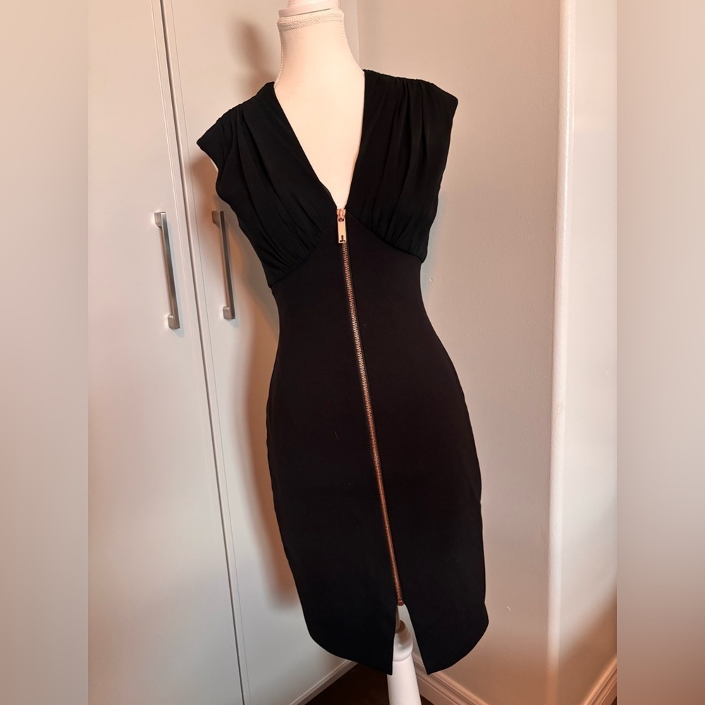 Ted Baker Black Asella Dress with Front  Zipper Detail
